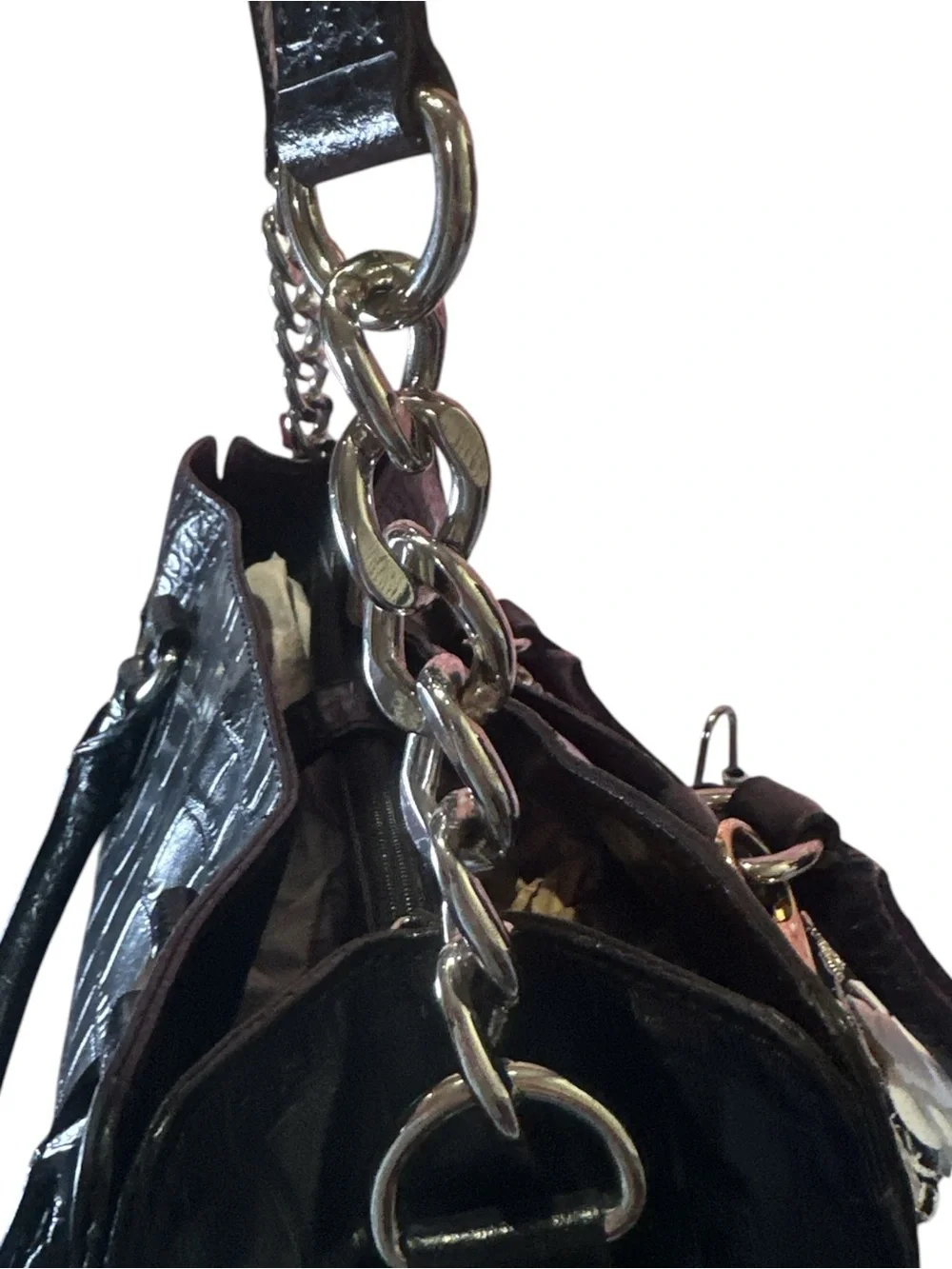 MICHAEL Michael Kors Hamilton Black Croc-Embossed Leather Satchel Shoulder Bag
